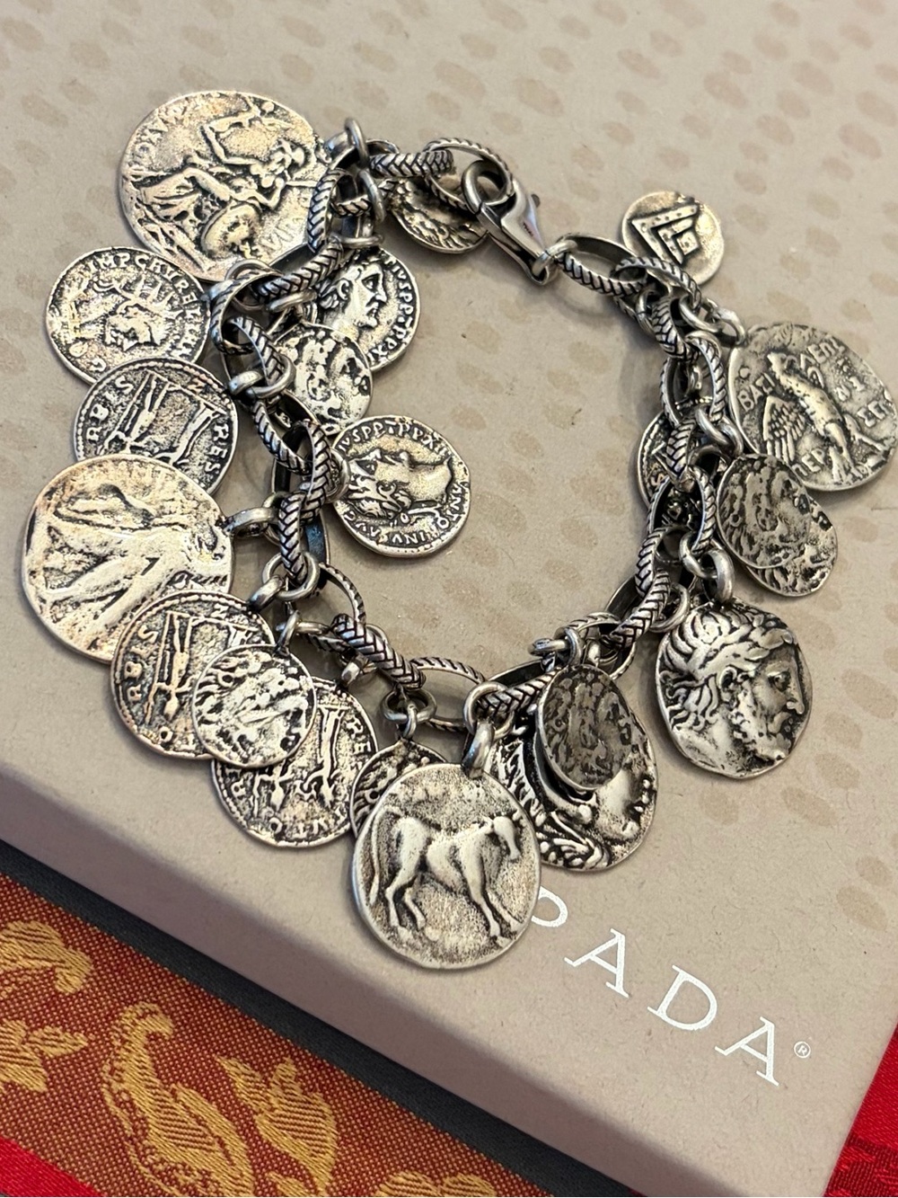 Rare Vintage Silpada Sterling Silver Roman Coin Cha-Cha Bracelet B1624